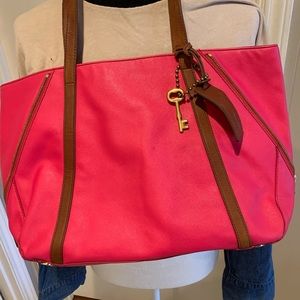 Final price Fossil expandable tote brown & pink